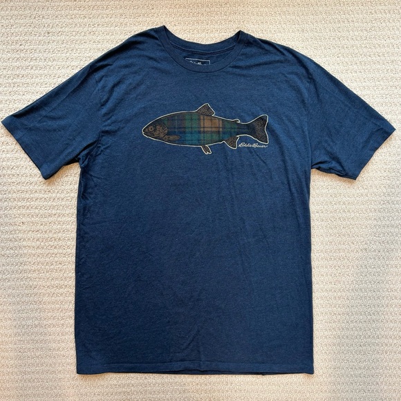 Eddie Bauer Plaid Trout Fish T-Shirt - Picture 1 of 8